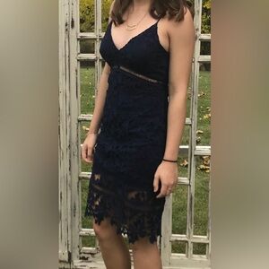 Astr Midnight Blue Lace Dress